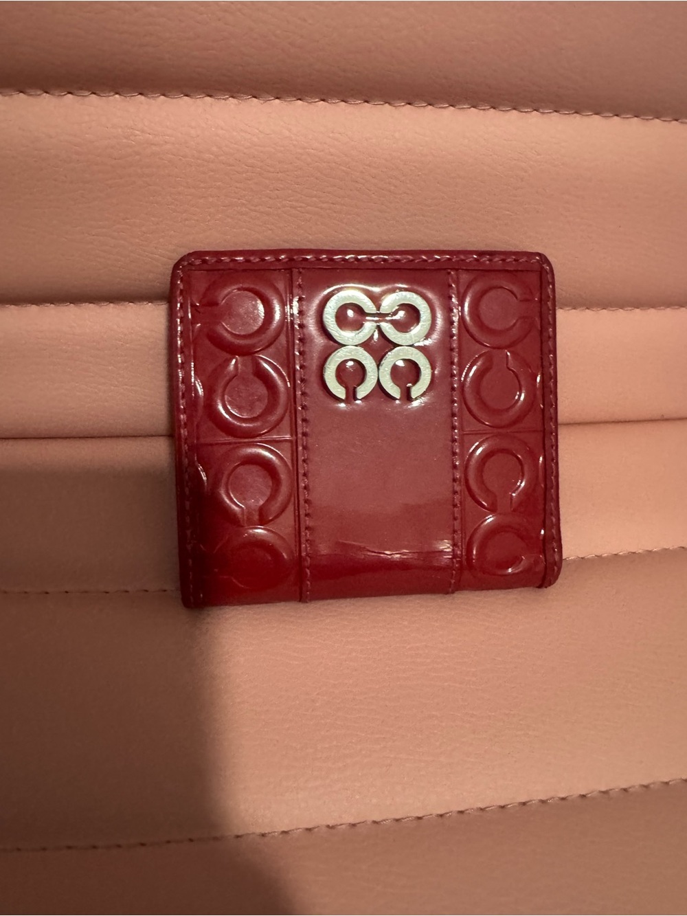 Coach Red Patent Compact Wallet with Signature Gancini Hardware